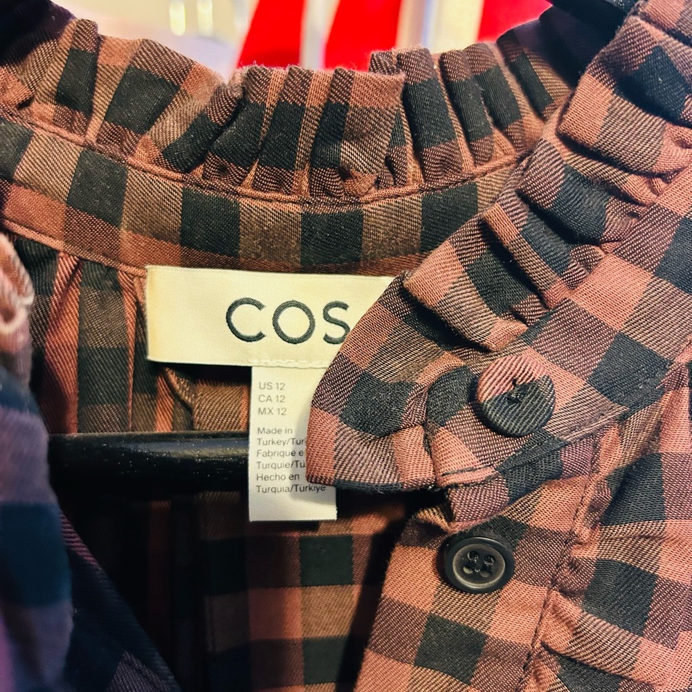 COS Rust and Black Gingham Button-Down Dress
